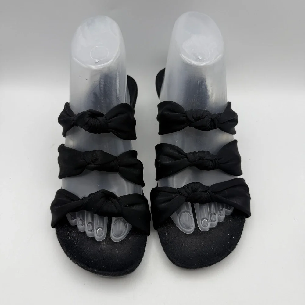 Vionic‎ Wedge Sandals Women 7 Black Triple Knot Strap Slide Orthotic Heel